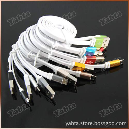 For Samsung, HTC, Blackberry, Nokia Alloy shell TPE material Flat micro usb wire